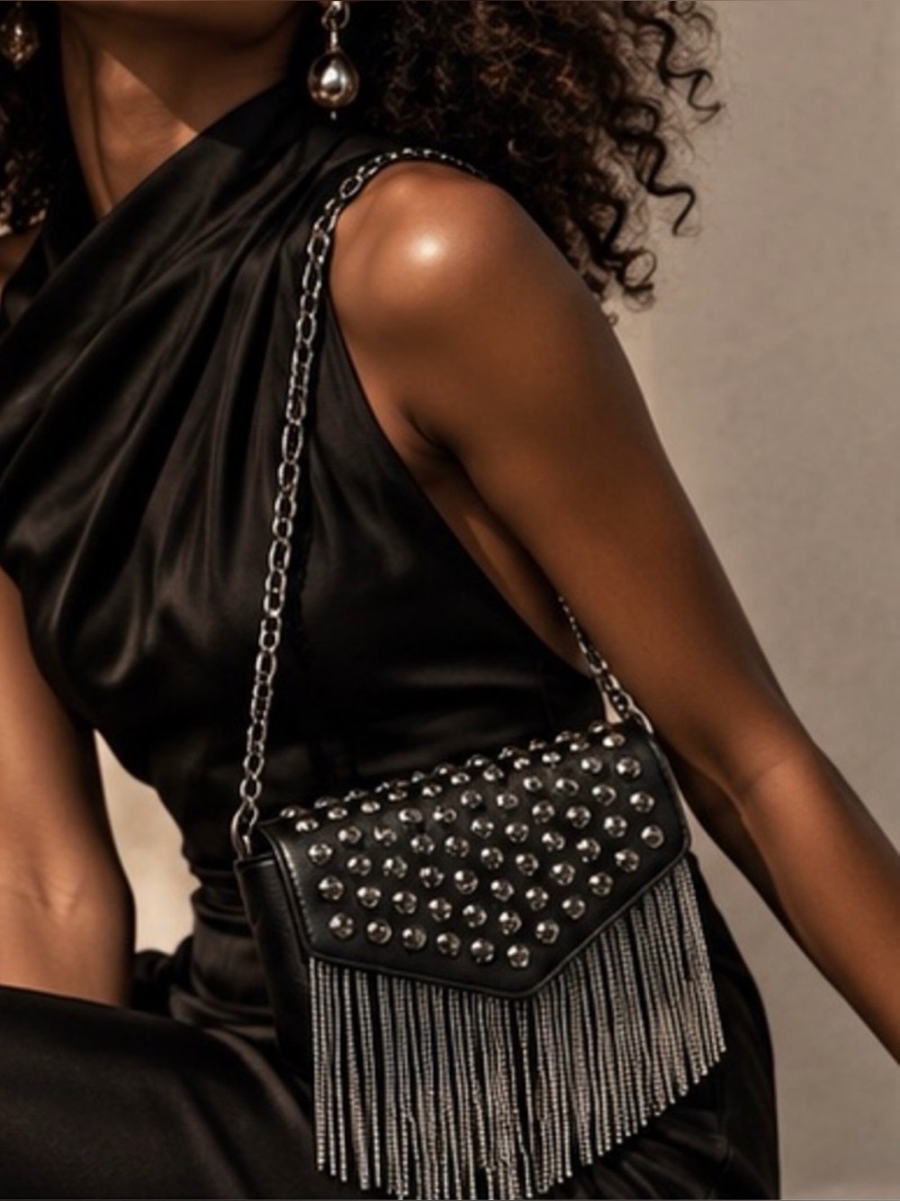 Black Studded Fringe Crossbody Bag - Picture 11 of 12